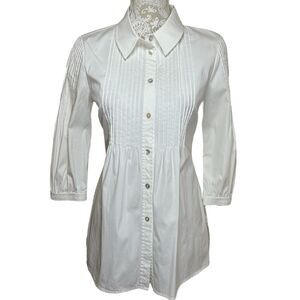 St. John White Button-Down Pintuck Tunic Shirt